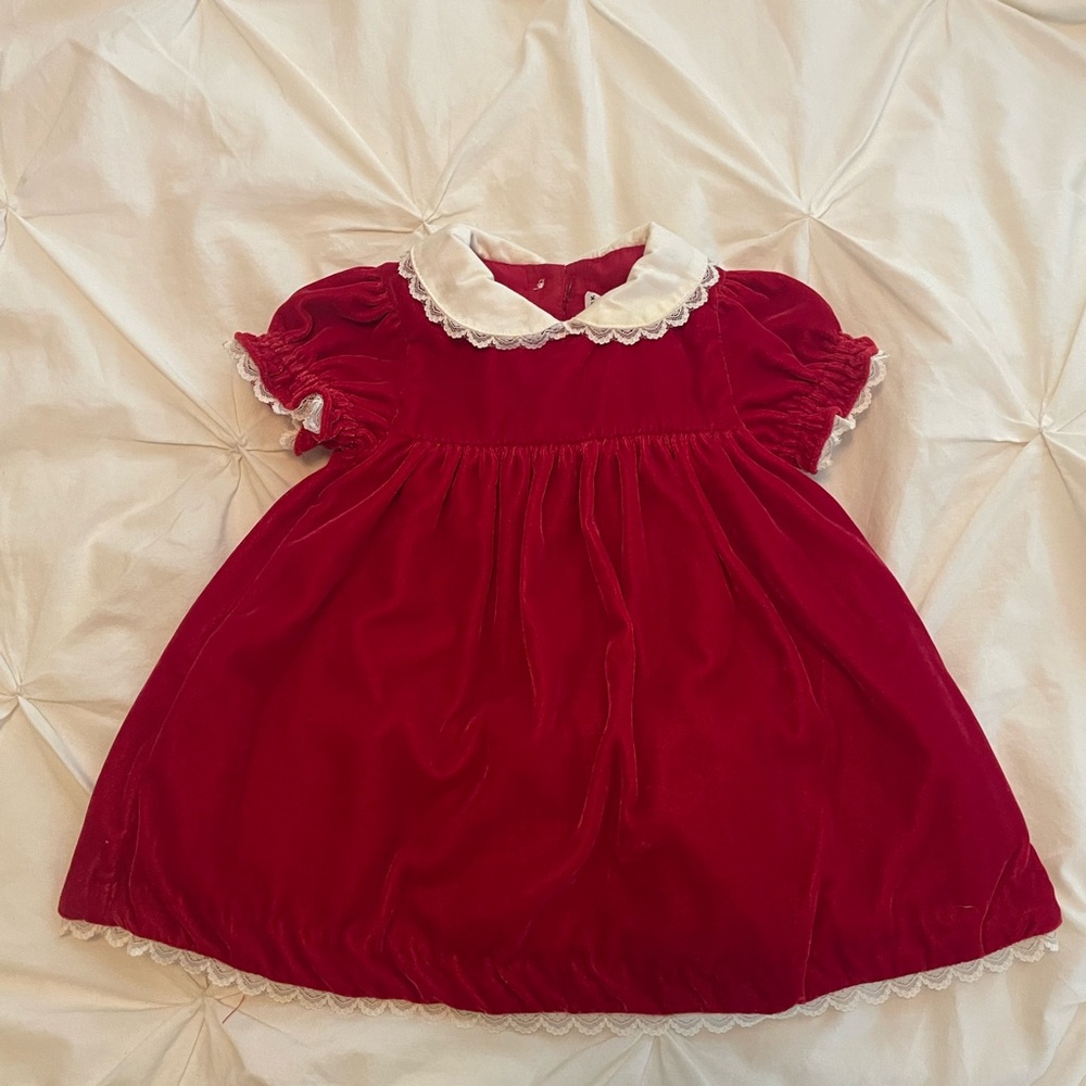 Janie and Jack Red Velvet Dress with White Lace Collar